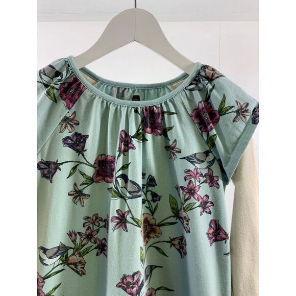 Tea Blue Cream Floral Birds Print Dress Size 10 - Picture 3 of 8